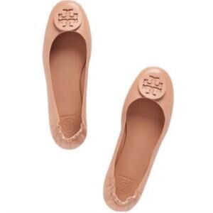 Tory Birch Minnie Travel Ballet Flats Scrunchie Back Nude Blush Color Sz 8